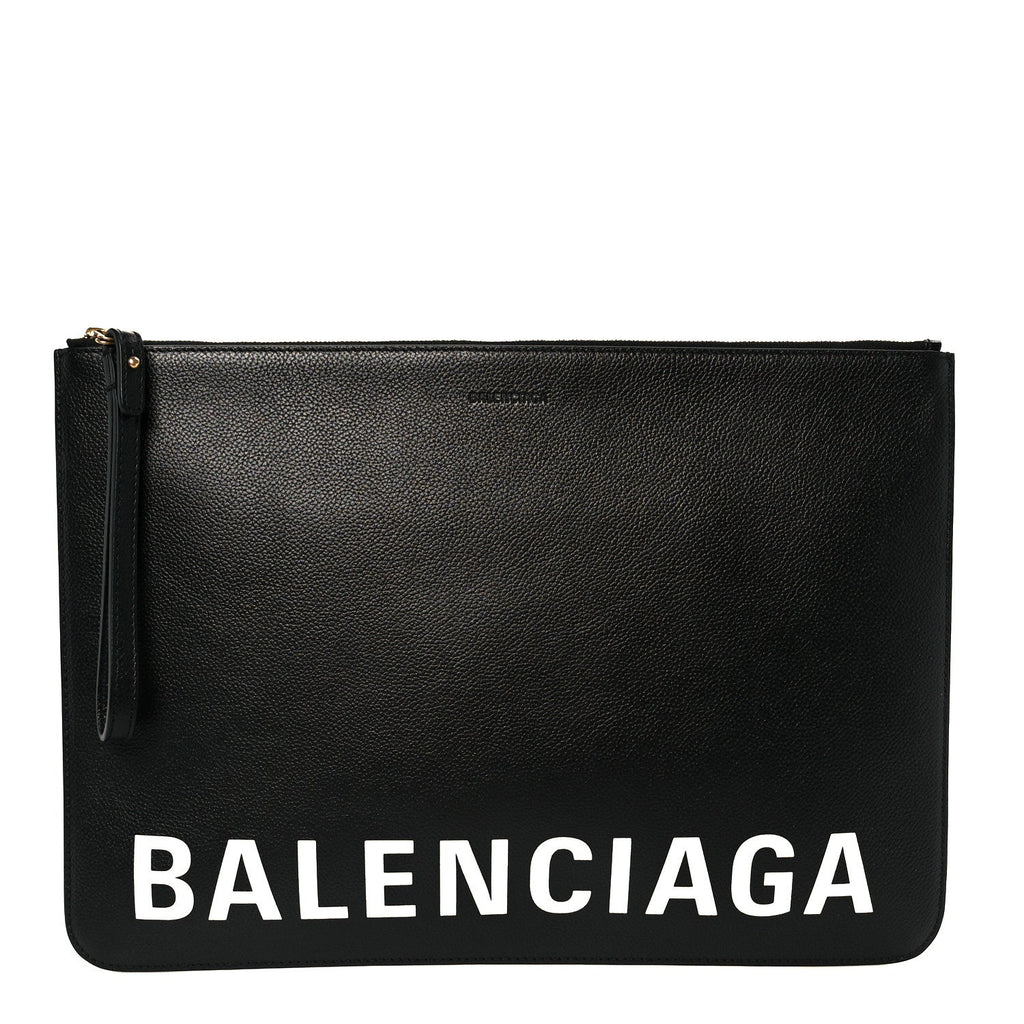 Calfskin Logo Large Cash Pouch With Handle Black White