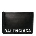Calfskin Logo Large Cash Pouch With Handle Black White