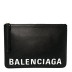 Calfskin Logo Large Cash Pouch With Handle Black White