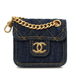 Denim Quilted Double You Flap Bag Charm Blue