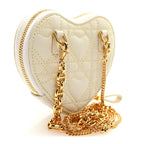 Calfskin Cannage Dioramour Caro Heart Pouch With Chain White