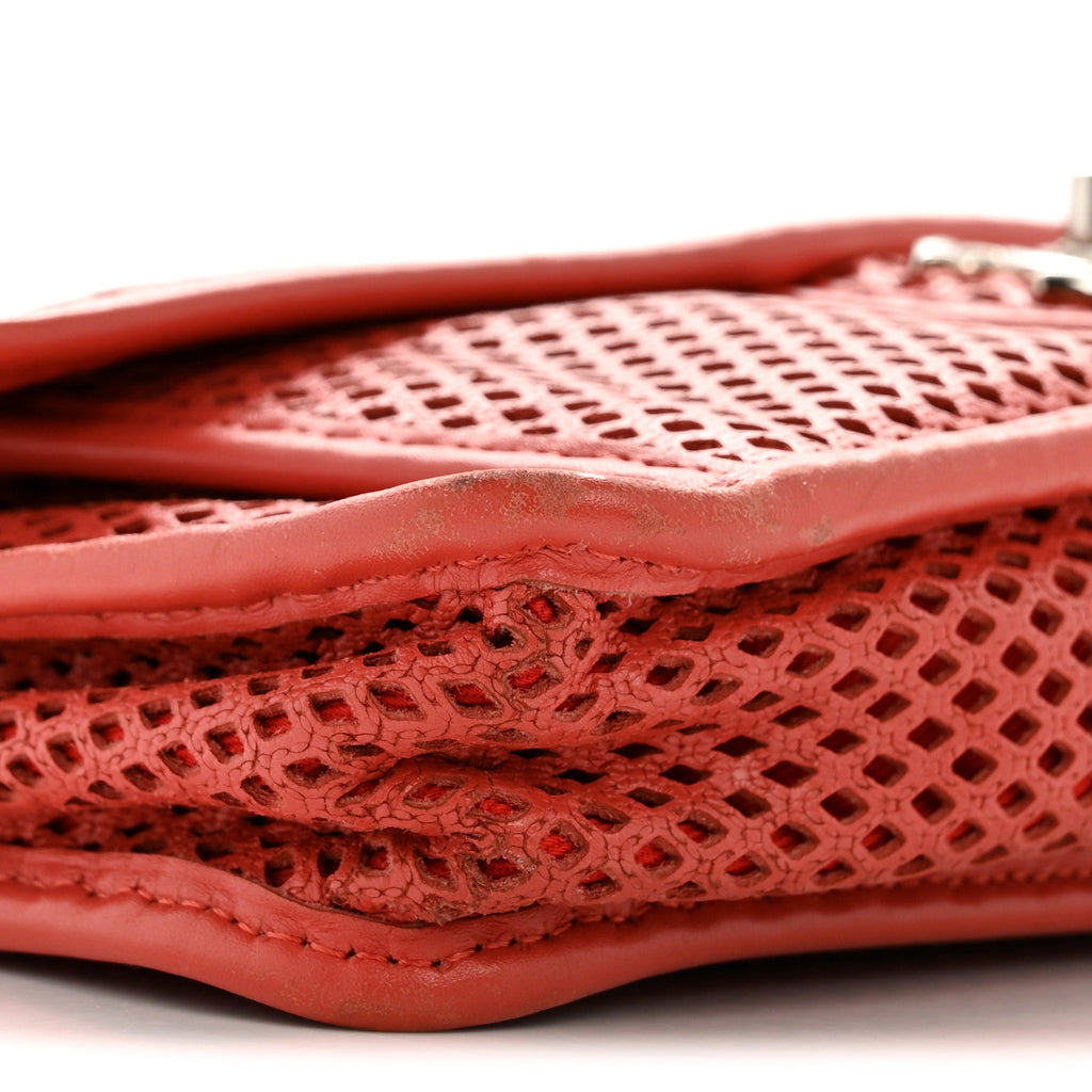 Perforated Calfskin Large Up In The Air Flap Red
