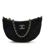 Velvet Crystal Quilted Chain Hobo Black