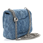 Denim Quilted Camellia Sweetheart Mini Flap Blue