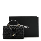 Lambskin Quilted Mini Top Handle Rectangular Flap Black