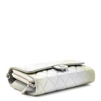 Metallic Goatskin Quilted Ombre Phone Holder Wallet on Removable Chain Grey Green
