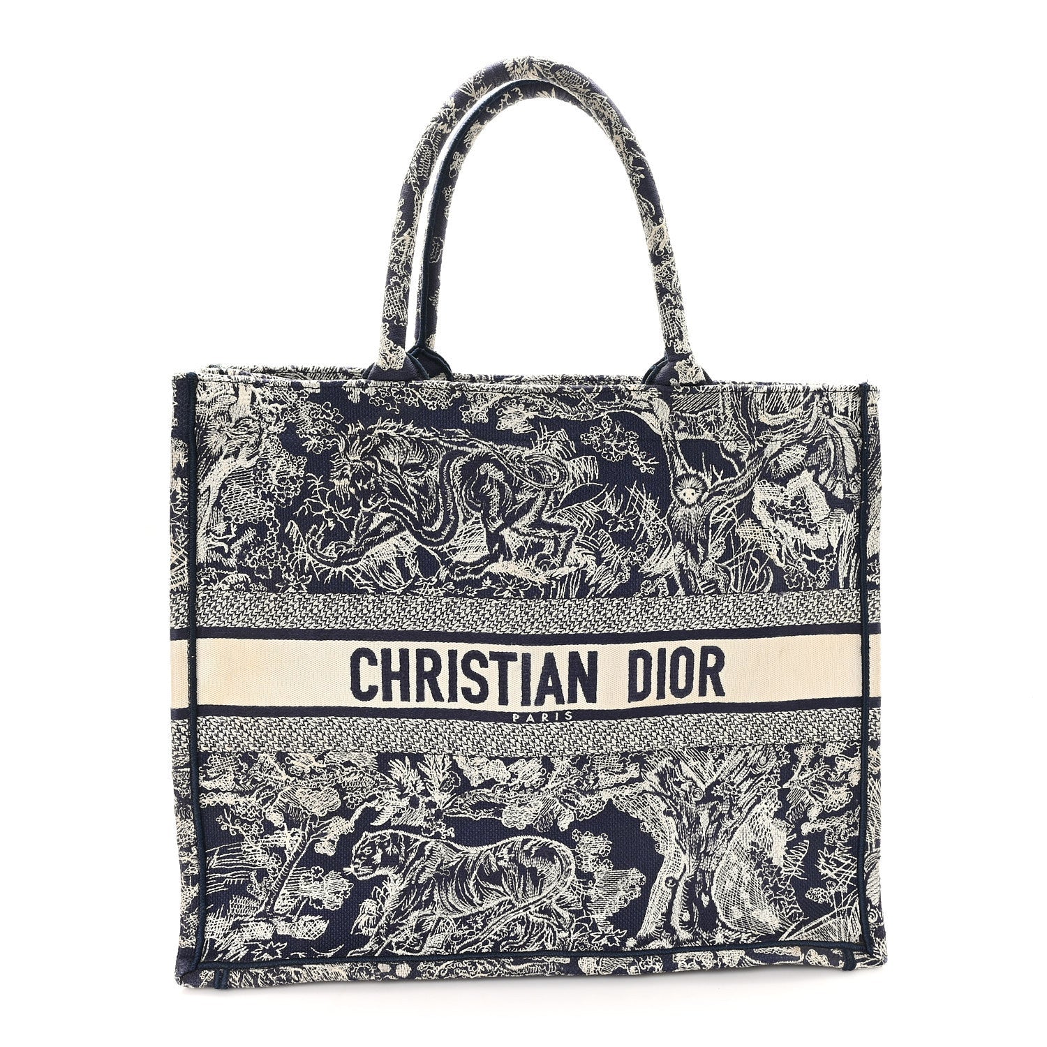 Canvas Embroidered Large Dioriviera Toile De Jouy Reverse Book Tote Blue