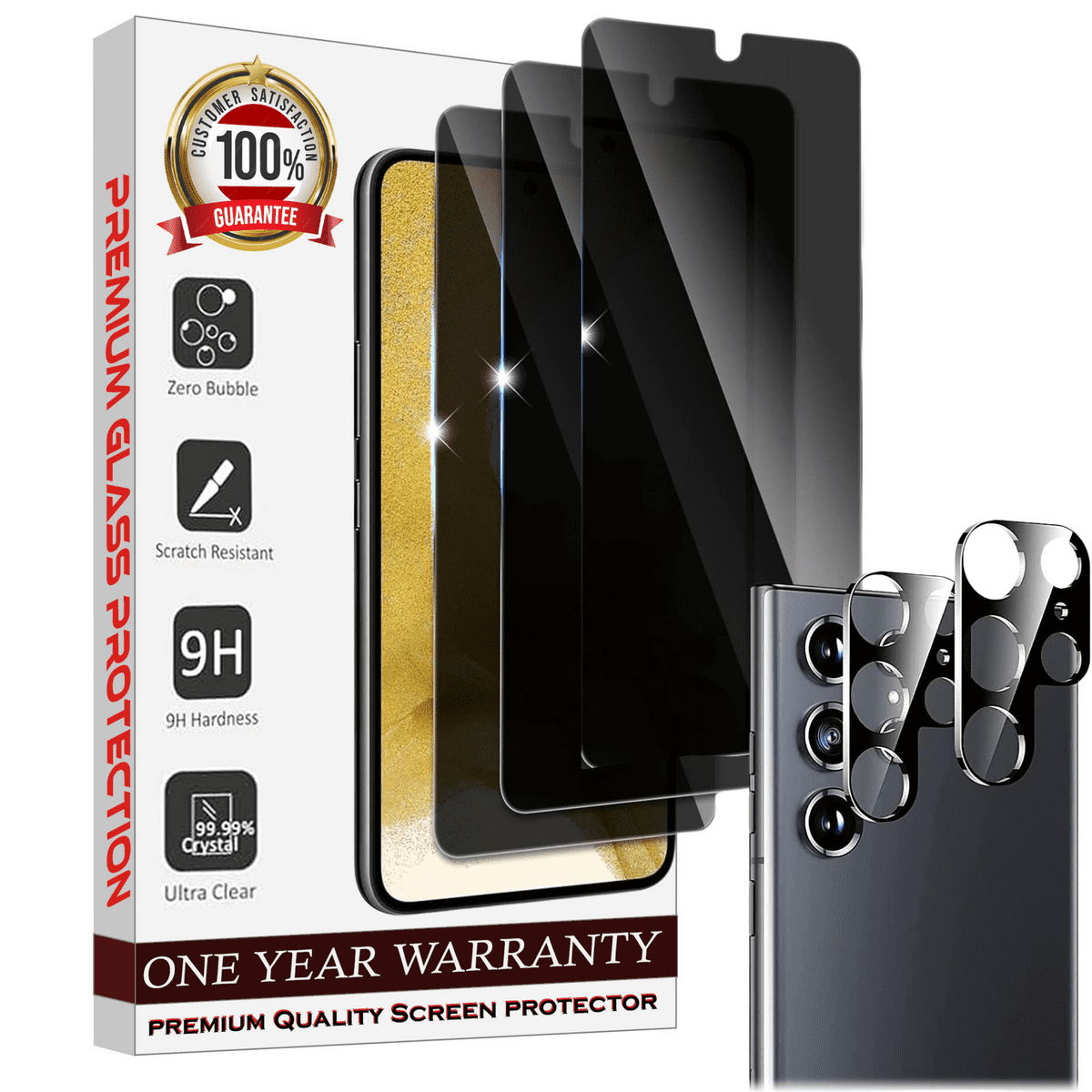 Entronix Anti-Spy Privacy Screen Protector & Camera Lens Protector Compatible with Galaxy S21 Ultra - [3+2] 5-Piece Combo