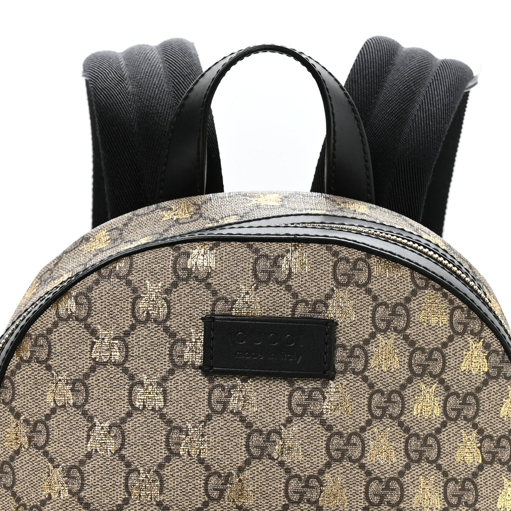 GG Supreme Monogram Bees Print Small Day Backpack Beige Oro Black