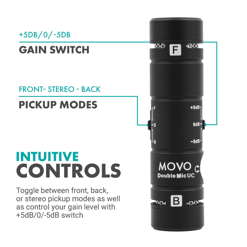 Movo DoubleMic-UC Dual Capsule Mic for iPhone 15 +