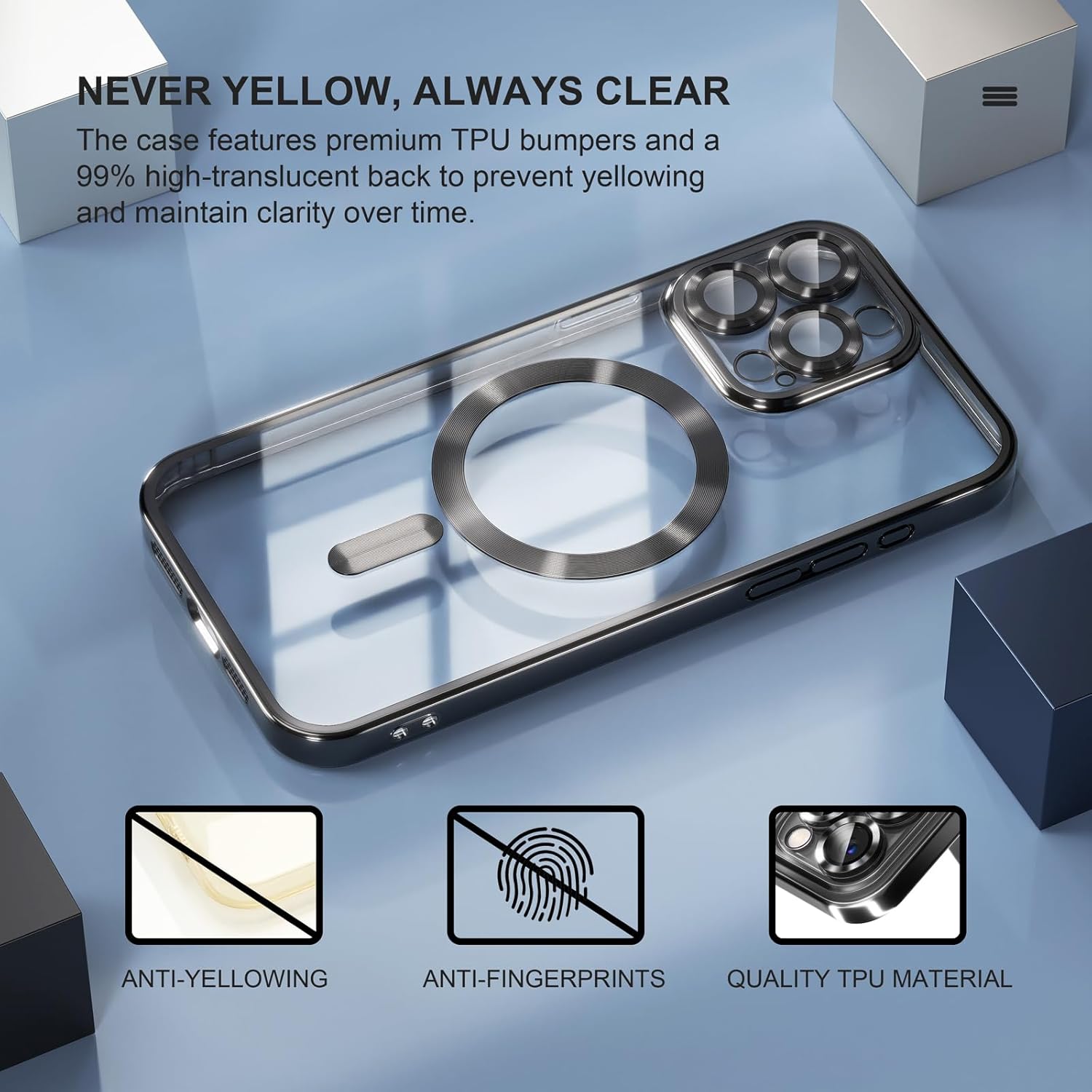 Entronix Bundle Compatible with iPhone 15 Pro Max - [Magnetic] Luxury Glossy Case & 1 Clear Screen Protector
