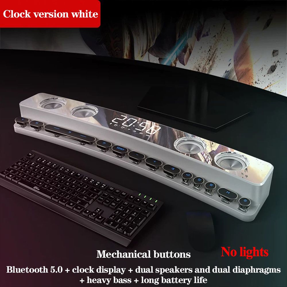 3600mAh Bluetooth Wireless Game Speaker soundbar USB 3D Stereo Subwoofer AUX FM Home Clock Indoor Sound Bar Computer Loudspeaker - No Backlight