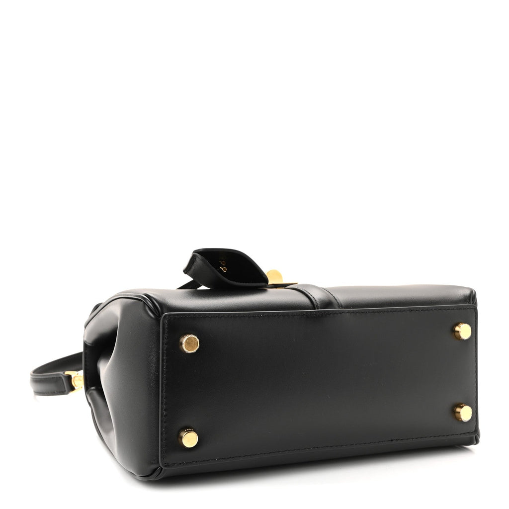 Satinated Calfskin Small 16 Top Handle Bag Black