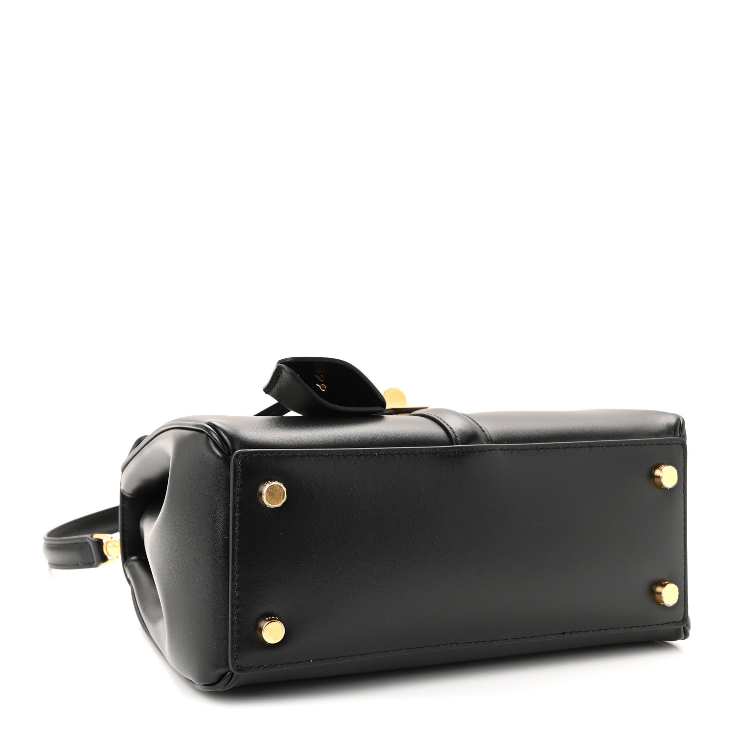 Satinated Calfskin Small 16 Top Handle Bag Black