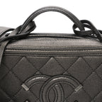 Metallic Caviar Quilted Small CC Filigree Vanity Case Dark Silver