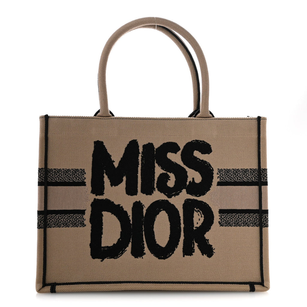 Canvas Embroidered Medium Miss Dior Graffiti Book Tote Beige Multicolor