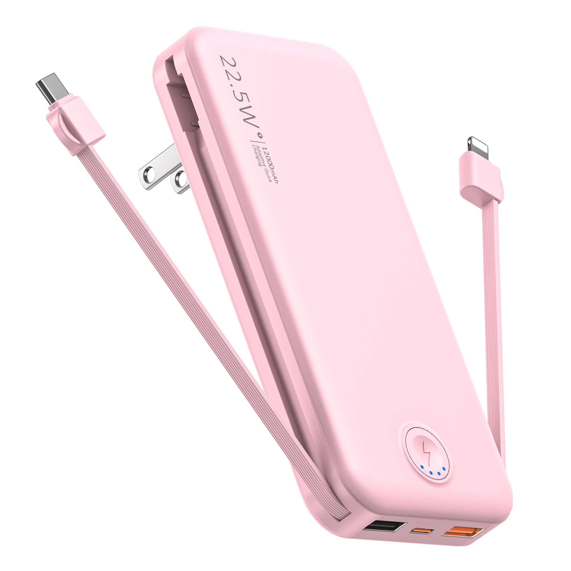 12000mAh Portable Power Bank with Built in Cables Mobile Phone Portable Charger Power Phone Charger Backup Battery for IPhone,Andriod Phone, Galaxy Ect.