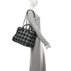 Tweed Shearling Quilted Lambskin Shopping Tote  Black Grey