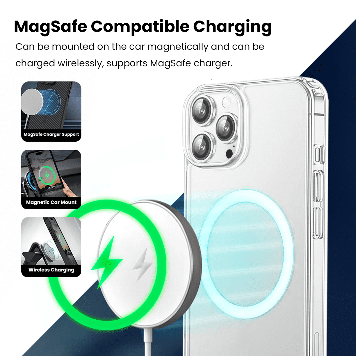 Entronix Bundle Compatible with iPhone 15 Pro - [Magnetic] Clear Case, 2 Clear Screen Protectors & 2 Camera Lens Protectors
