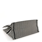 Canvas Houndstooth Embroidered Large Book Tote Black White