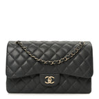 Caviar Quilted Jumbo Double Flap Dark Grey