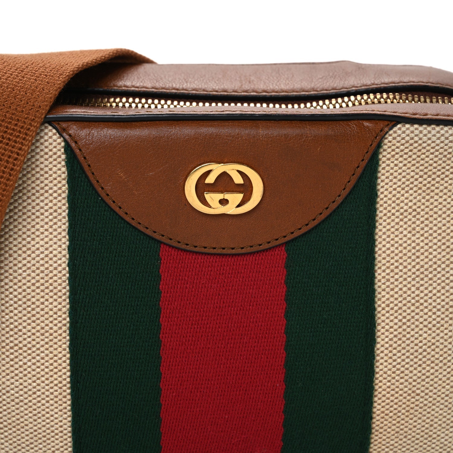 Vintage Canvas Web Shoulder Bag Sand Cuir
