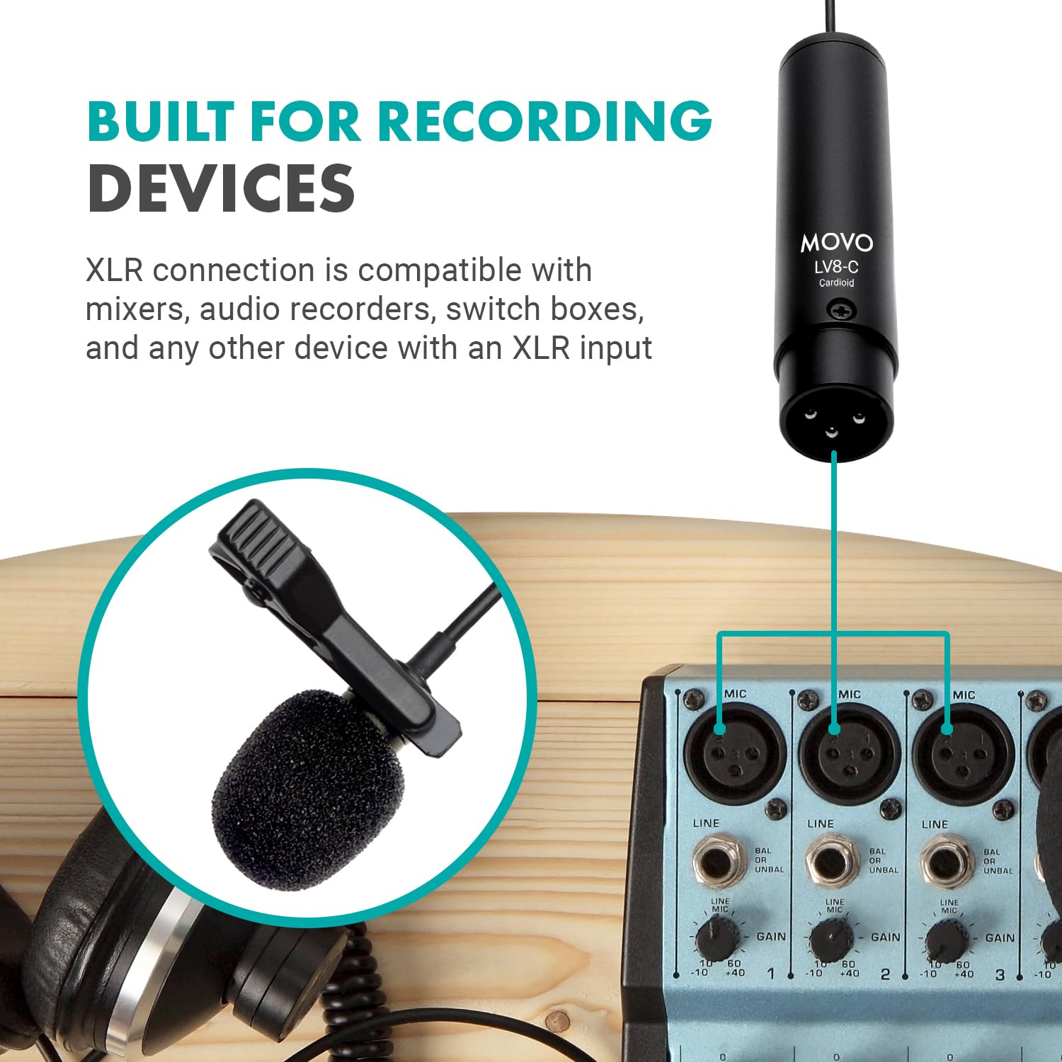 Movo LV8-C Broadcast-Quality XLR Lavalier Mic - Cardioid Condenser