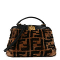 Shearling Nappa Macro FF 1974 Mini Peekaboo Iconic Satchel Tobacco Black