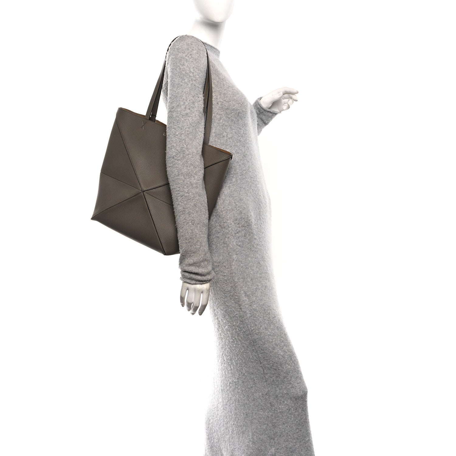 Grained Calfskin Medium Puzzle Fold Tote Taupe