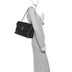 Calfskin Y Quilted Monogram Medium Loulou Chain Satchel Black