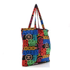 Caviar Fabric Graffiti Foldable Tote Bag With Chain Black Multicolor