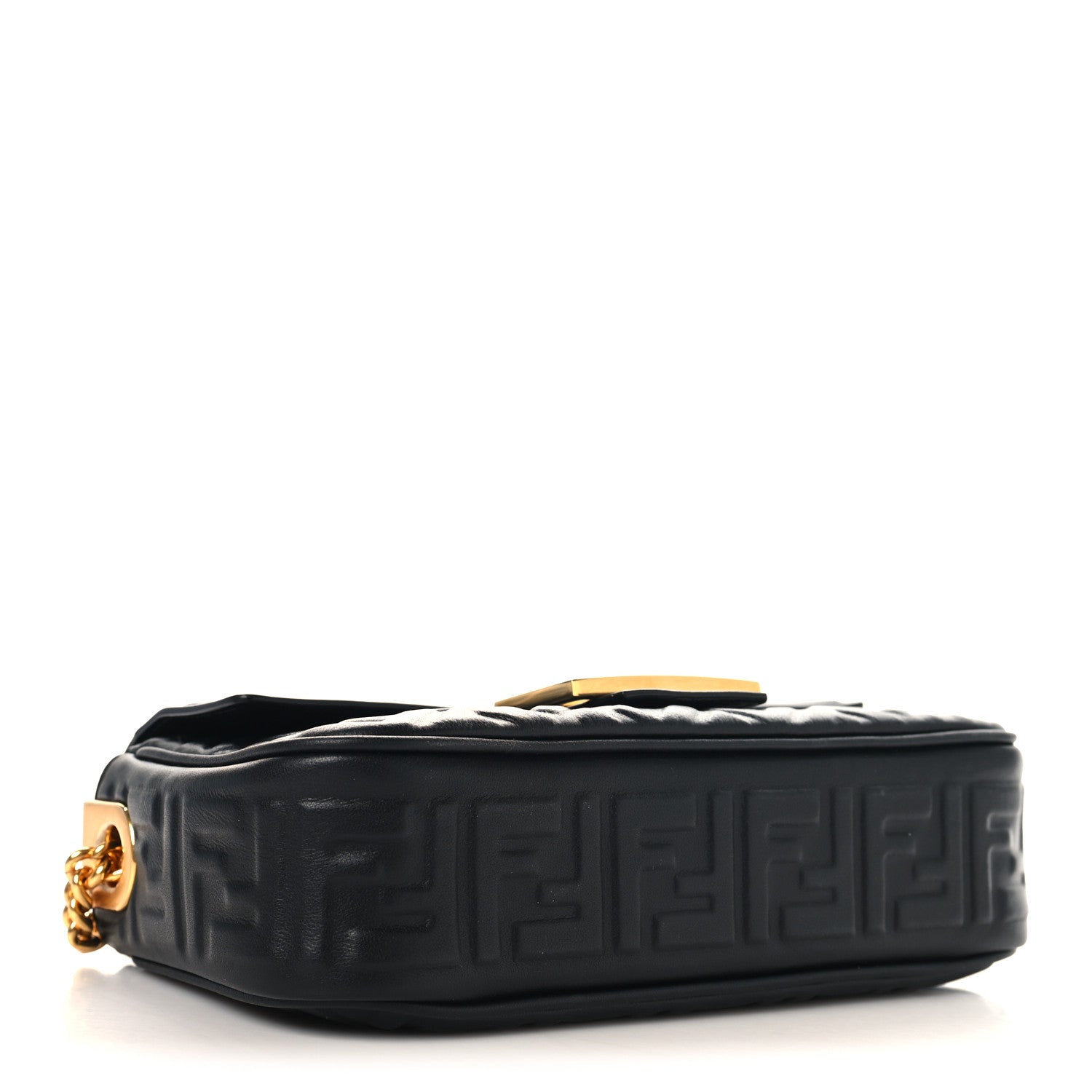 Nappa Small FF Embossed Midi Chain Baguette Black