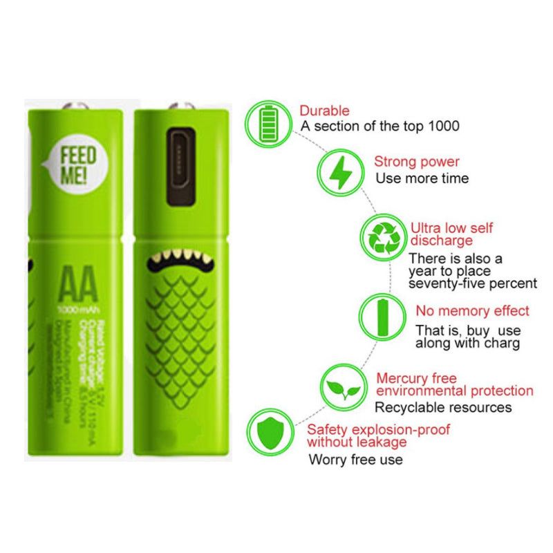 4 Pack AA USB Rechargeable Batteries