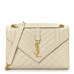 Grain De Poudre Textured Mixed Matelasse Medium Triquilt Monogram Satchel Crema Soft