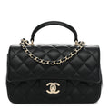 Lambskin Quilted Mini Top Handle Rectangular Flap Black