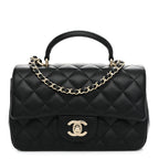 Lambskin Quilted Mini Top Handle Rectangular Flap Black