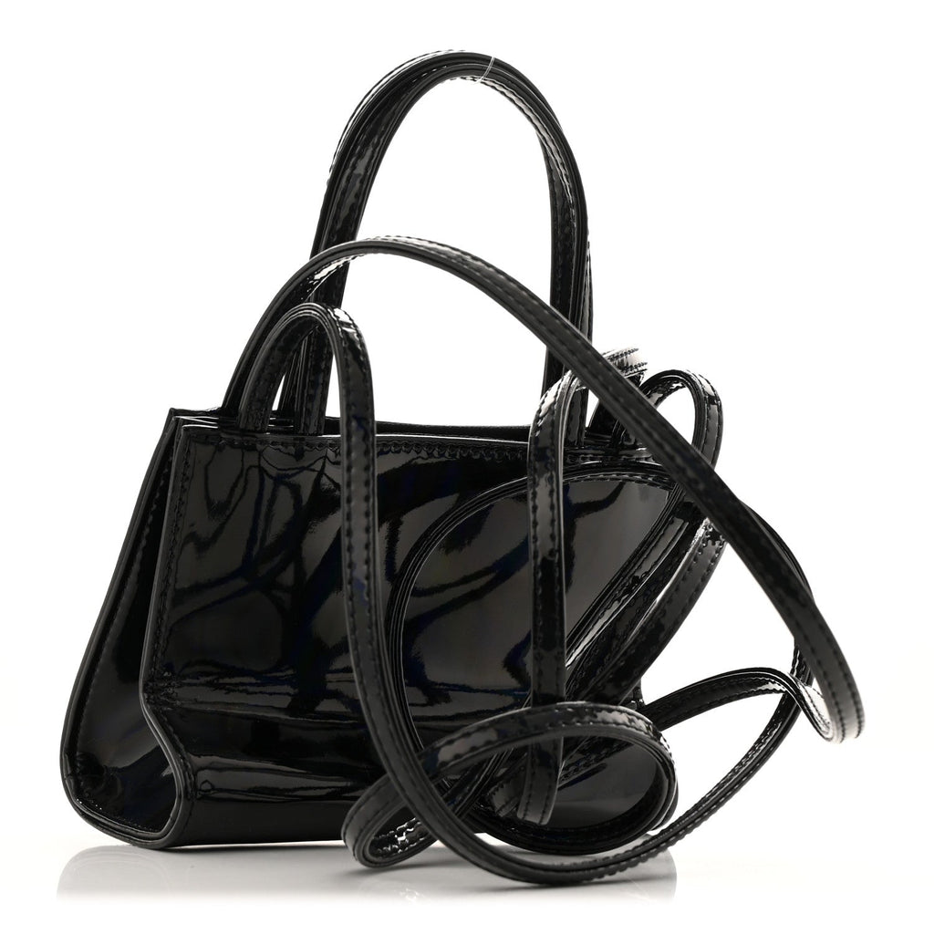 Patent Vegan Leather Small Shopping Bag Black Rainbow