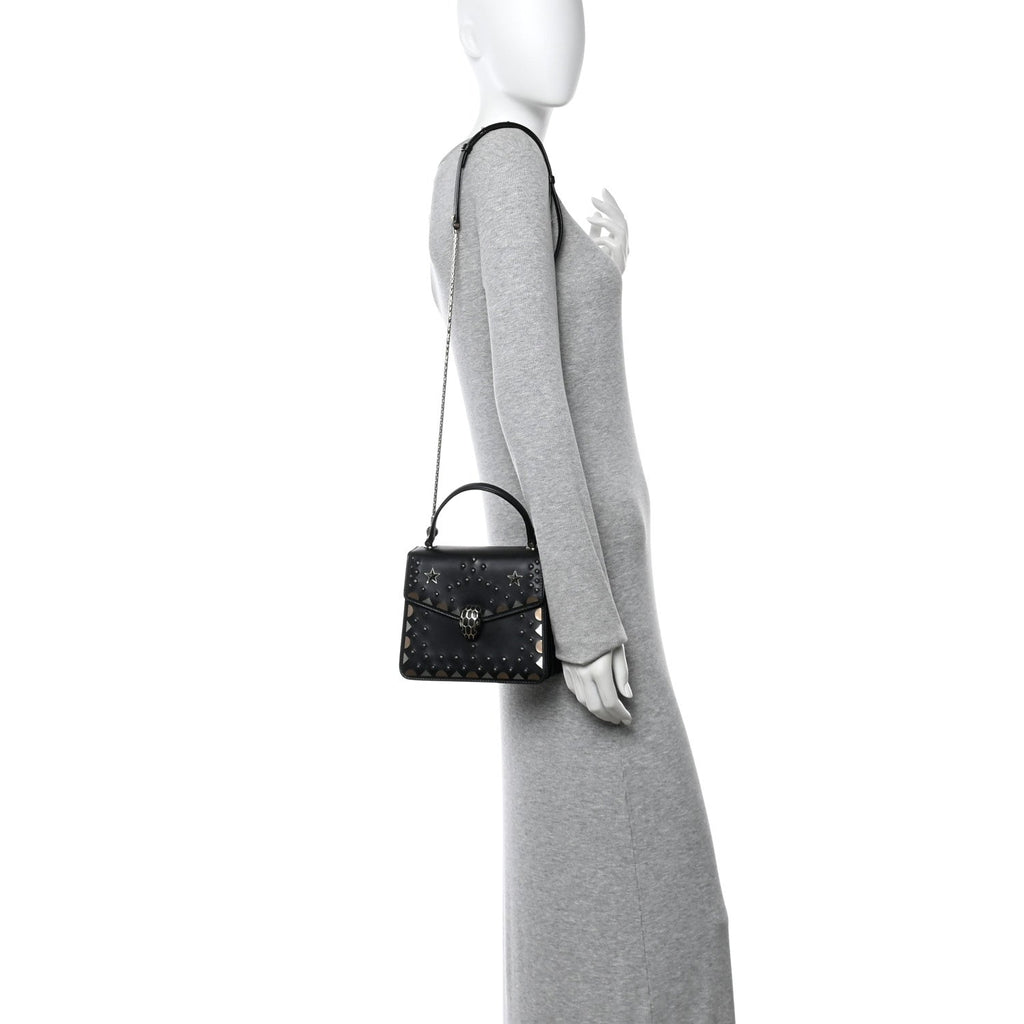 Calfskin Studded Serpenti Forever Top Handle Black