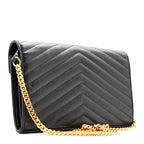 Grain De Poudre Matelasse Chevron Monogram Chain Wallet Black