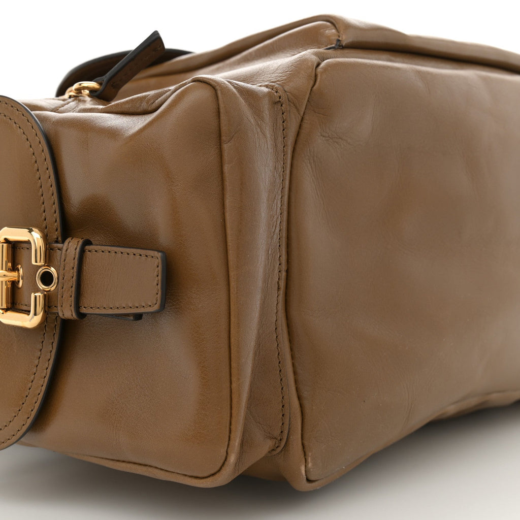 Shiny Calfskin Large Double Carry Camera Bag Dark Khaki