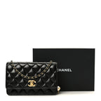 Shiny Lambskin Quilted CC Pearl Wallet on Chain WOC Black
