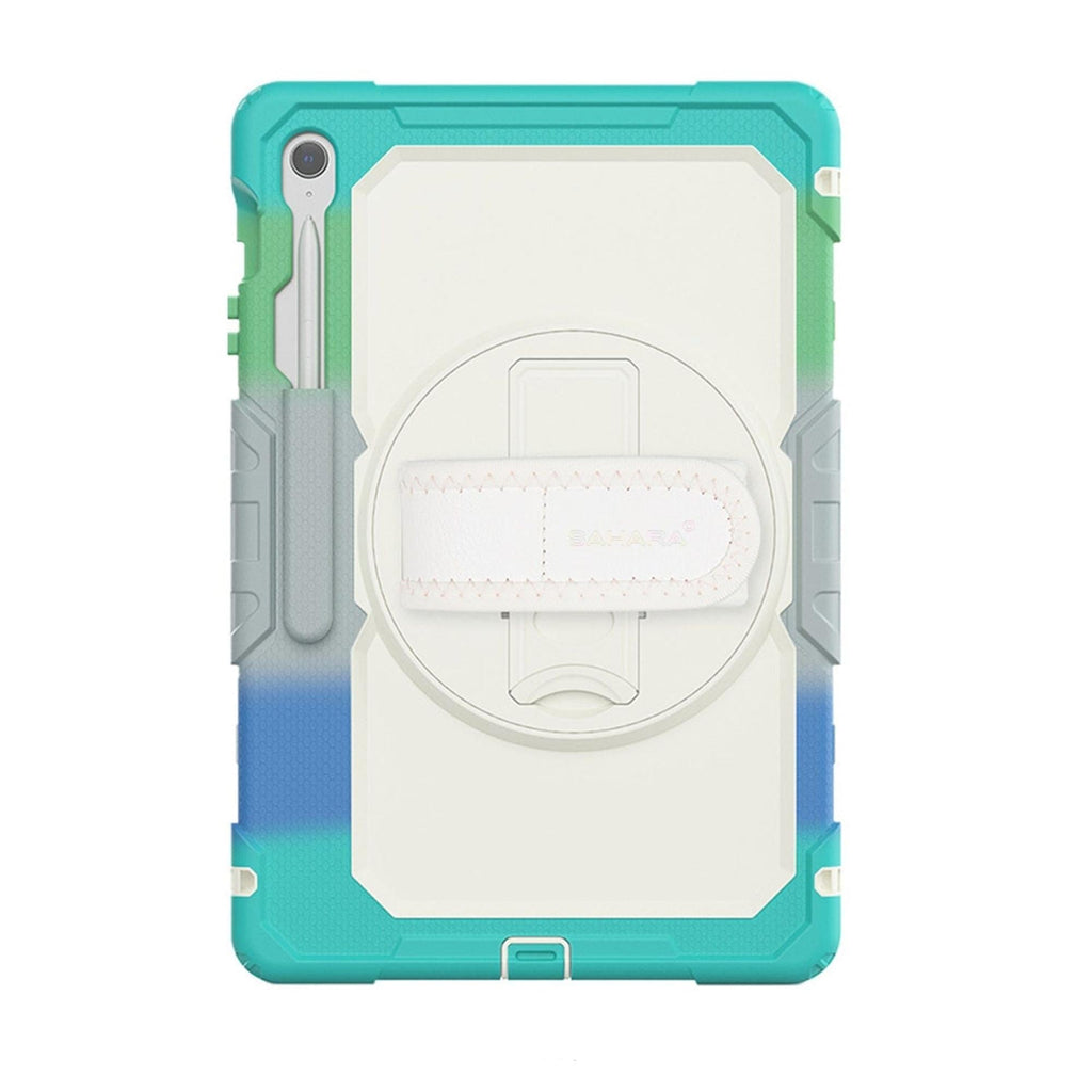 SAHARA - Raider Series Heavy Duty Case with Hand Strap for Samsung Galaxy Tab S10 FE+ - Iridescent Blue