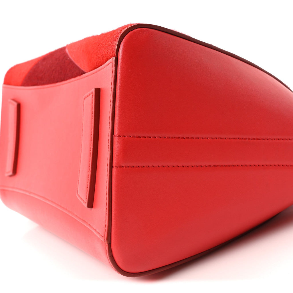 Calf Hair Smooth Calfskin Geometric Small Antigona Red