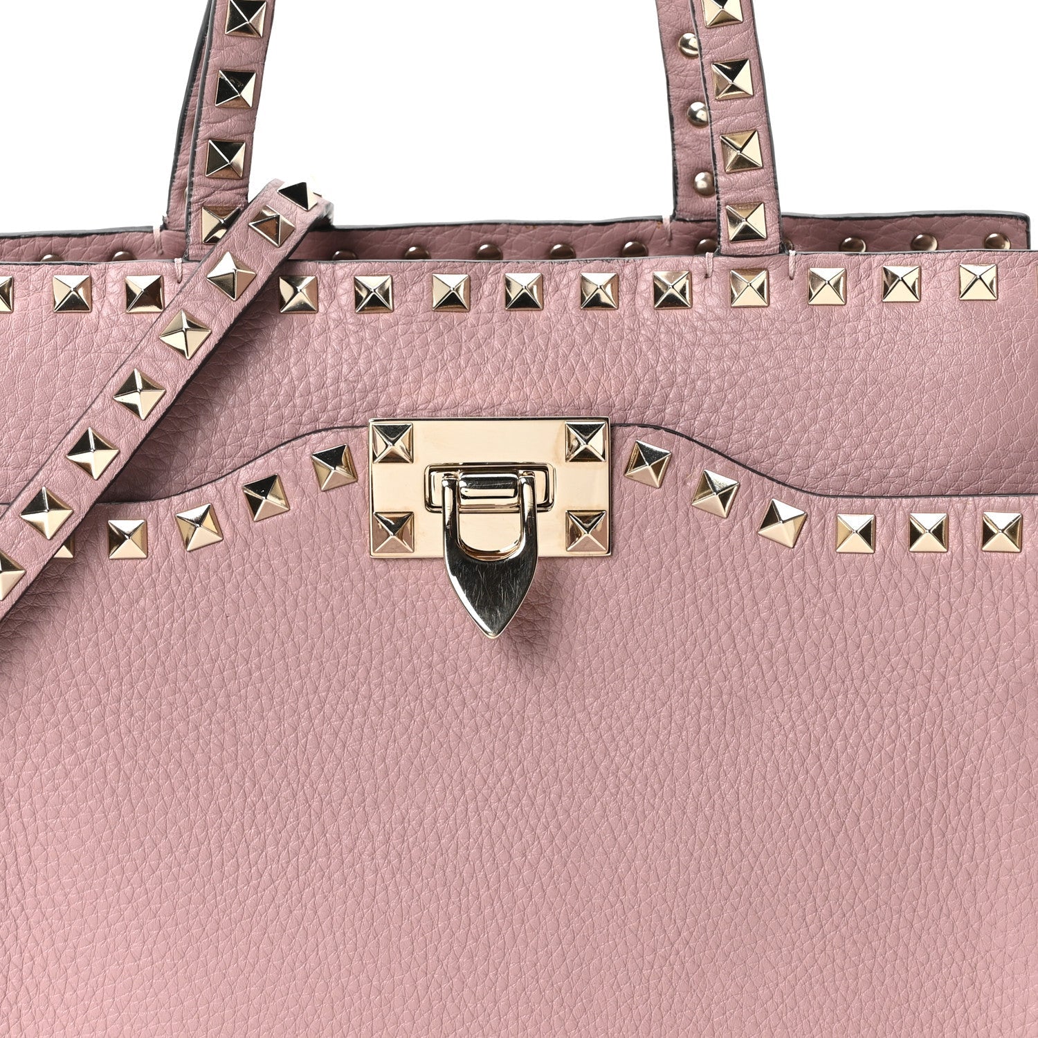 Grained Calfskin Rockstud Flip Lock Tote Lipstick