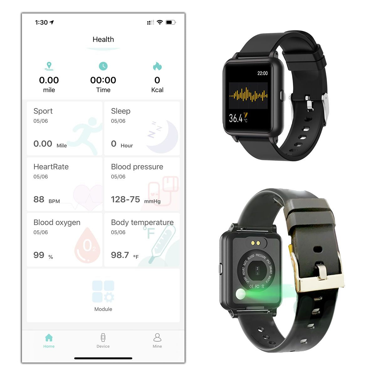 Smart Watch With Live Oximeter; Thermometer And Pulse Monitor With Activity Tracker - Black