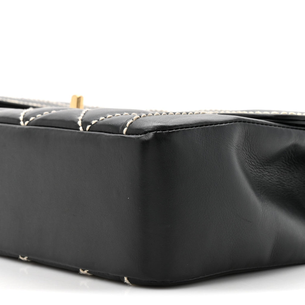 Calfskin Quilted Wild Stitch Large Top Handle Flap Black