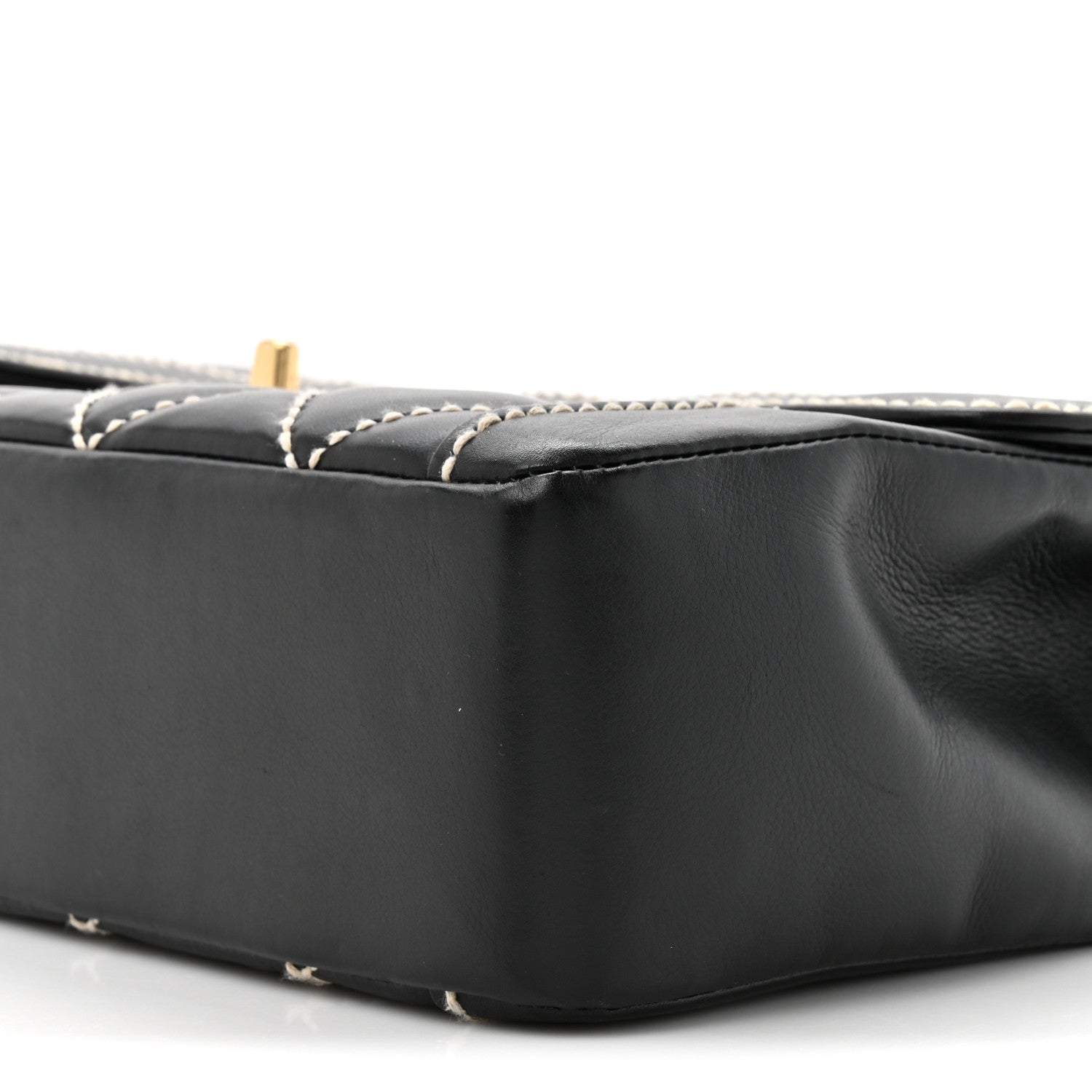 Calfskin Quilted Wild Stitch Large Top Handle Flap Black