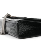 Calfskin Crocodile Embossed Small Classic Monogram Kate Tassel Satchel Black