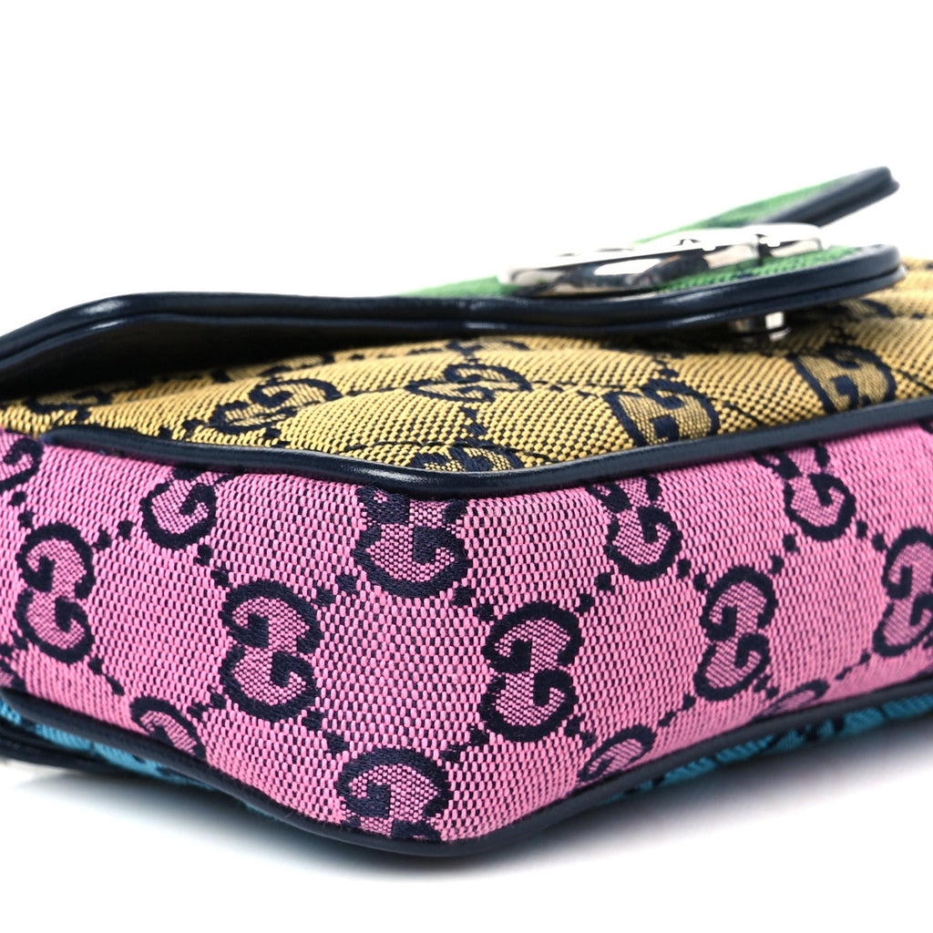 Monogram Multicolor Matelasse Diagonal Super Mini GG Marmont Shoulder Bag Green Blue Yellow Light Blue Pink