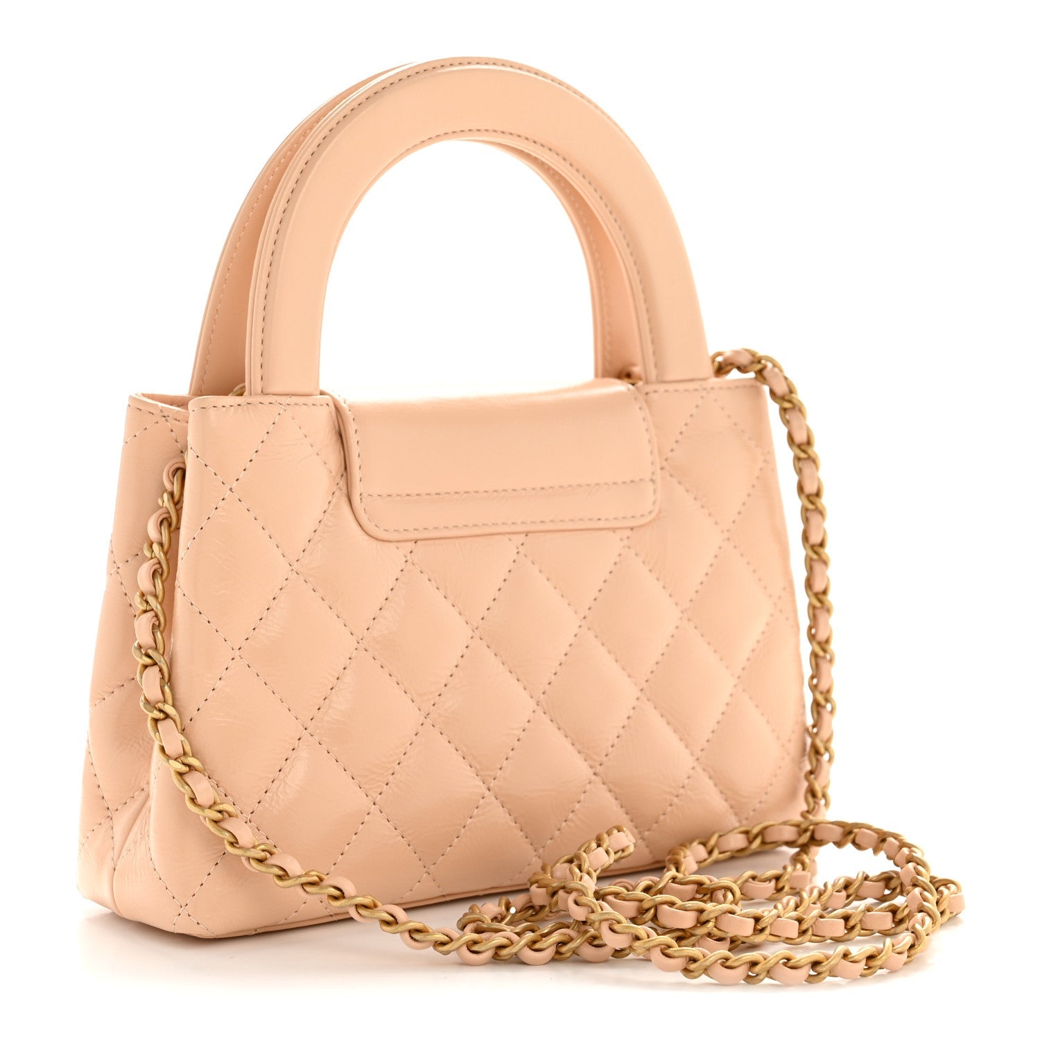 Shiny Aged Calfskin Quilted Nano Kelly Shopper Beige